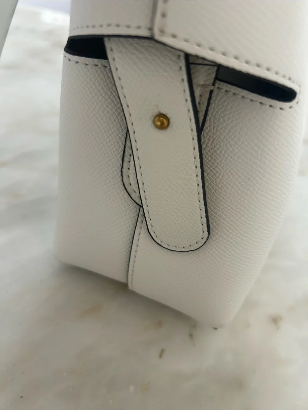 Cream Leather Top-Handle Tote with Brown Accent